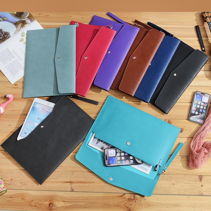 Wonderpool A4 Premium Faux Leather Envelope Documents Multifunction Folders Stationery Bag -Portfolio File for Paper Letter Stationery Organizer and Tablet Case PC Sleeve (Dark Gray)