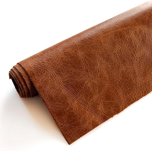 12'' x 24'' Genuine Full Grain Cowhide Leather Sheet — Soft Leather for Upholstery Repair, Handbags, Wallets, Sewing, Crafts, & DIY Projects — 1.1-1.3mm (3oz) Pre-Cut (Tan Distressed, 1 Piece)