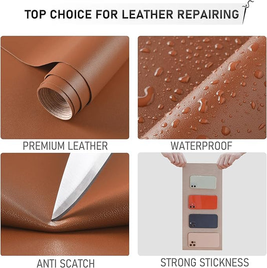 YAFLC Self Adhesive Leather Repair Tape Kit, 4"x 63" Leather Repair Patch for Furniture, Leather Repair Patch for Car seat, Sofas, Couch, Boat Seat Light Brown