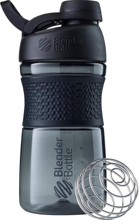 BlenderBottle SportMixer Shaker Bottle Perfect for Protein Shakes and Pre Workout, 20-Ounce, Black