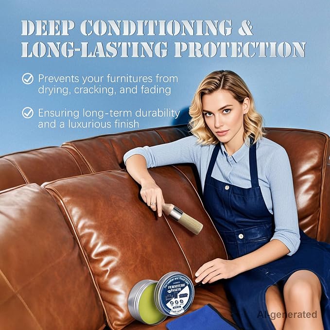 LANBEIDE Furniture Salve with Brush for Leather Wood, Polisher and Conditioner for Leather Couch and Furniture-Repair Salve 8OZ with Brush and Towel