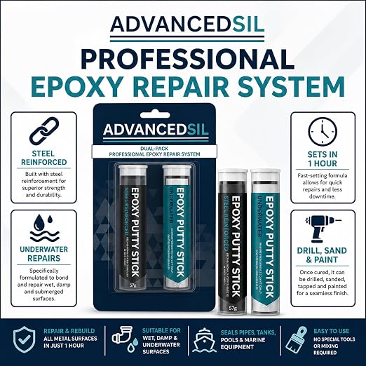 Epoxy Putty Stick 2 Pack Metal and Water Repair Putty for Steel Aluminum Plastic PVC Wood Ceramic Quick Cure Leak Seal Filler Waterproof Plumbing | Can Be Sanded and Painted Multi Purpose