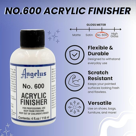 Angelus No. 600 Acrylic Leather Finisher – Flexible Clear Coat for Leather Shoes, Bags, Jackets & Accessories, High Shine Finish for Leather Craft & Restoration. No. 600-4 fl oz