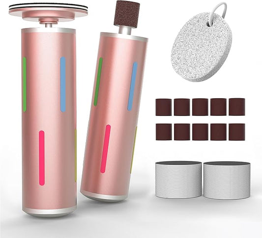 Electric Foot Callus Remover, Painless 2-in-1 Electric Foot Filer - 80 Discs, Adjustable Speed, Professional Pedicure Tool for Dry Cracked Heels, Home Spa & Salon (Pink Gold)