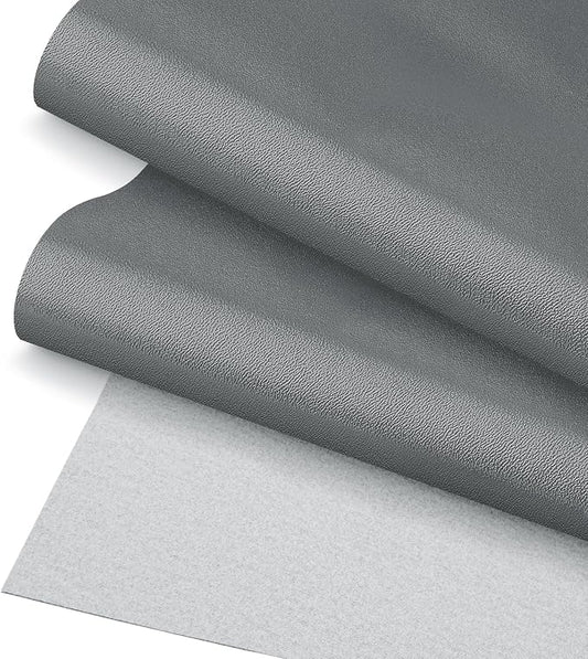 Grey Faux Leather Fabric 19"x54" - Smooth Vinyl Upholstery Leather for Modern Furniture, Home Decor, Sewing and DIY Craft Projects