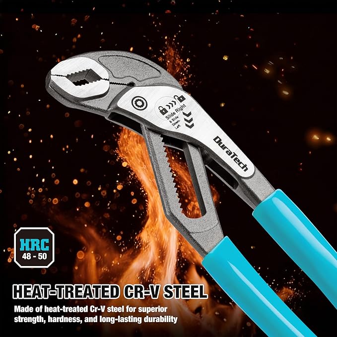 DURATECH 10-Inch Water Pump Pliers, Quick-Adjust Groove Joint Pliers, Tongue and Groove Plier with Slide-to-Unlock Mechanism, V-Jaw Design, CR-V Steel, for Plumbing, Automotive and Household Repairs