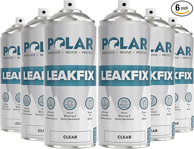 Polar Clear Leak Fix Spray - 6 x 13.5fl. oz - Waterproof Roof Sealant - Instantly Seals Leaks and Cracks, for Lasting Protection on Roofs, Drainpipes & Gutter Repairs- for Interior and Exterior Use