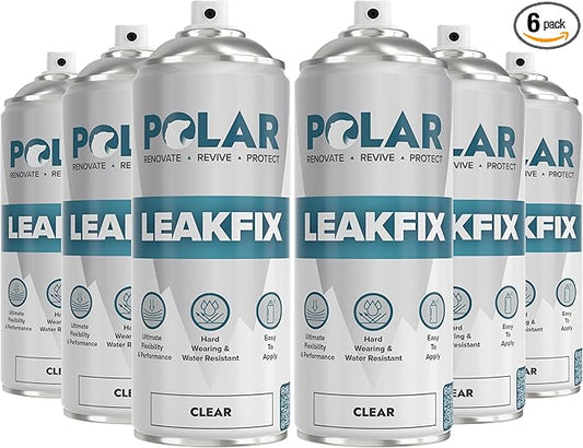 Polar Clear Leak Fix Spray - 6 x 13.5fl. oz - Waterproof Roof Sealant - Instantly Seals Leaks and Cracks, for Lasting Protection on Roofs, Drainpipes & Gutter Repairs- for Interior and Exterior Use