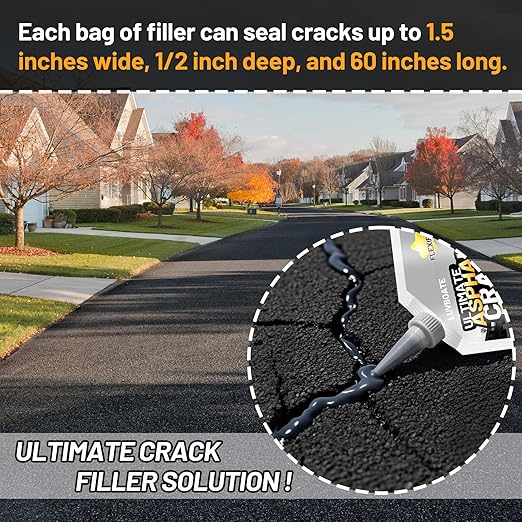 Asphalt Crack Filler, 1.5LB High Elasticity Driveway Crack Filler, Self Leveling Waterproof Repair Sealant for Driveway, Walkway, Road, Blacktop Concrete Joint, Indoor & Outdoor - Black (24.7oz)