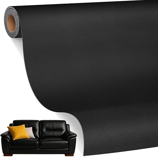 SYRKRC Leather Self Adhesive Leather Repair Set, Leather Repair Patch, Faux Leather Patches, Leather Repair and Renovation for Sofa, Car Seats, Leather headboard, Handbags (Black, 17 x 79 Inch)