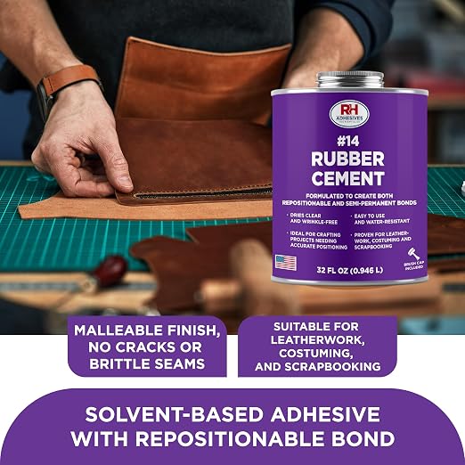 #14 Rubber Cement, 32 oz. can - Crafting, Leather, Upholstery, Costuming, Scrapbooking, DIY, Repostionable, Semi-Permanent - RH Adhesives