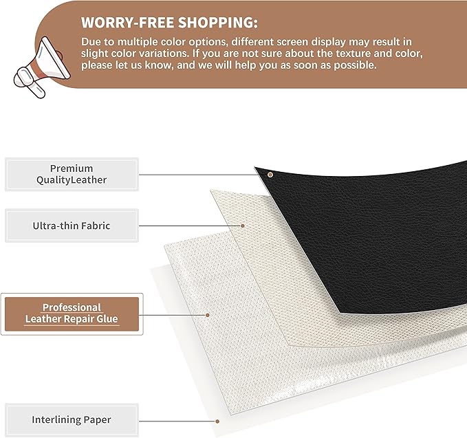 ONine Leather Repair Patch,Self-Adhesive Couch Patch，Multicolor Available Scratch Leather 5X7.9 Inch Peel and Stick for Sofas, Car Seats Hand Bags Jackets (Ink Black)