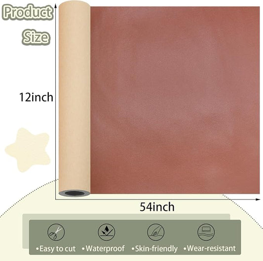 Leather Repair Patch for Furniture, 12×54 Inch Self Adhesive Leather Repair Tape for Sofa Jackets Couches Handbags Kitchen Stools Luggage 1 Roll (Reddish Brown)