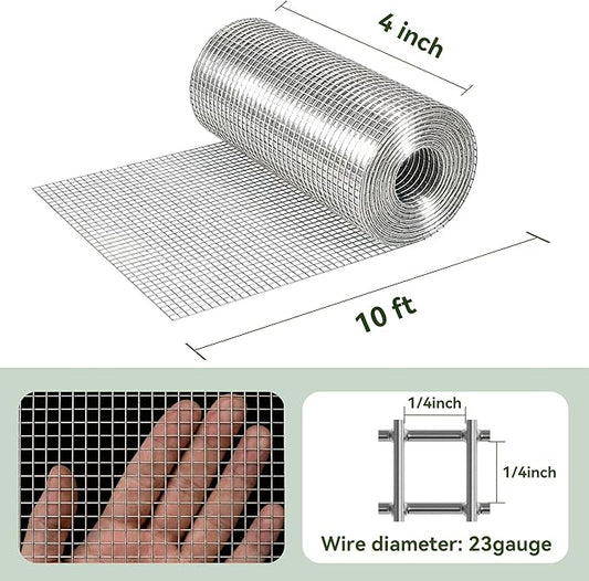 Amagabeli Hardware Cloth 4 inch x 10 ft, 1/4 inch Galvanized Wire Mesh Small Animal Barrier for Chicken Wire Fence Downspouts Fence Gaps Shed Foundations Pet Cage Repair Rustproof Critter Blocker DIY