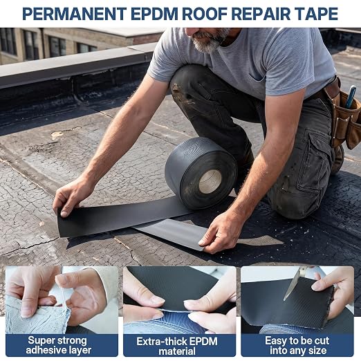 65.6ft X 4in EPDM Rubber Roofing Seam Tape, Self Adhesive Butyl Sealant Tape Waterproof Sealing Tape for Roof Patch & Repair, Peel and Stick Roofing Patch for RV, Pipe, Window Sill, Boat Sealing