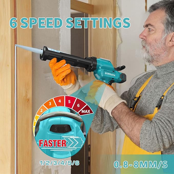 20V Caulking Gun Anti-drip Caulk Gun with 10oz/300ml Led Light Caulking Gun Tool 6 Adjustable Speeds Caulking Tool for Filling with Battery & Charger