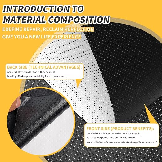 JuCheng Breathable Perforated Self-Adhesive Leather Repair Patch for Furniture, Couches, Car Seats, Office Chairs Faux Leather & Vinyl Repair Kit (Light Brown, 20x120inch)