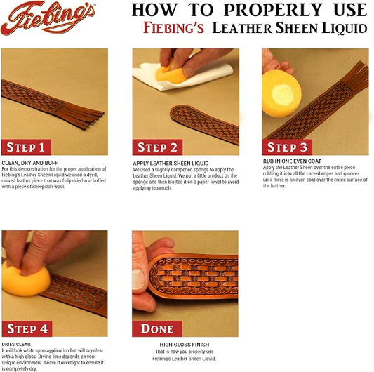 Fiebing's Leather Sheen Acrylic Finisher (4oz) - Acrylic Wax Top Finish to Condition Smooth Leather Boots, Furniture, Jacket, Belt - High Gloss, Flexible, Water Resistant, Durable Protective Finish