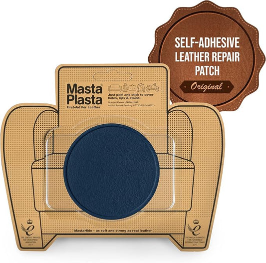 MastaPlasta Premium Leather Repair Patch – 3 Inch Navy Blue Circle – Self‑Adhesive, Upholstery‑Grade, Ready‑to‑Use. Your Professional DIY Repair for Couches, Car Interiors, Bags and More