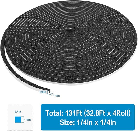 DGSL Foam Insulation Tape, 1/4In x 1/4In x 131FtWeather Stripping Door Seal Strip for Doors and Windows,Sliding Door,Sound Proof Soundproofing Door Seal,Weatherstrip,Air Conditioning Seal Strip