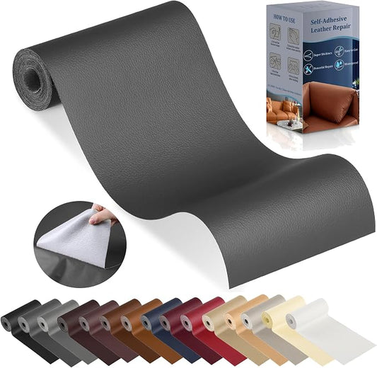 YAFLC Leather Repair Patch for Furniture, 4" x 63" Self Adhesive Leather Repair Kit Vinyl Repair Tape for Car Seat Sofa Jackets Couches Chair Dark Grey