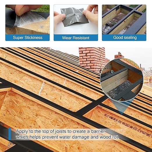 Deck Joist Tape 3''x50', 2 Pack Butyl Adhesive Tape for Decking Protection, Waterproof Joist Tape- Ideal for Wood & Metal, Outdoor Construction Use