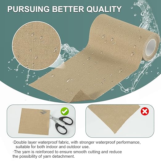 Linen Canvas Repair Tape, 4×63 Inches Beige Waterproof Self-Adhesive Patch for Outdoor Gear,Durable Fabric Tape for Boat Covers,Couch,Tents,Sofas,Sun Shades,Awnings,Lounge Chairs