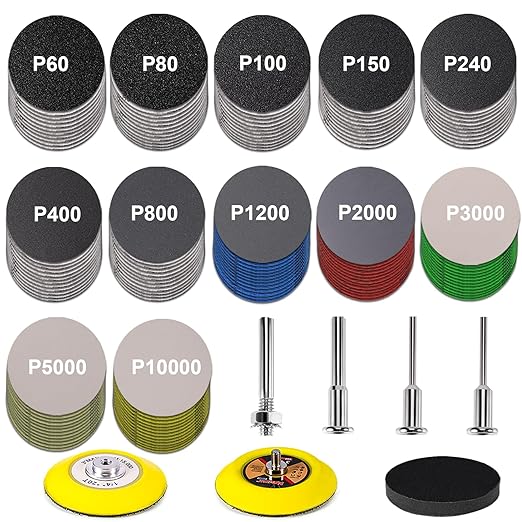 188 PCS 3 Inch Wet Dry Sanding Disc, GOH DODD Headlight Restoration Kit Drill Polishing Kit Sanding Attachment 60-10000 Grit Hook Loop Sandpaper with Rotary Tools for Car Wood Metal Glass Resin Expoxy