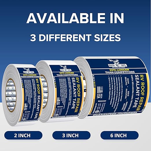 2 Pack Buck RV Roof Sealant Tape – 4 Inch x 55ft, 40 Mil – Waterproof RV Tape for Roof Repair, Seams, Skylights, Vents & Window Leaks on Camper, Trailer & Boat, UV Resistant & Weatherproof, White