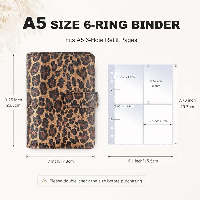 Convend A5 Kpop Photocard Binder,6 Ring Refillable Binder Album with 240 Card Slots, PU Leather Cover,Magnetic Closure for K-pop Photocards,Trading Cards, Game Cards,Leopard Textured