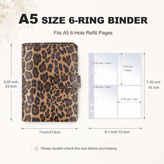 Convend A5 Kpop Photocard Binder,6 Ring Refillable Binder Album with 240 Card Slots, PU Leather Cover,Magnetic Closure for K-pop Photocards,Trading Cards, Game Cards,Leopard Textured
