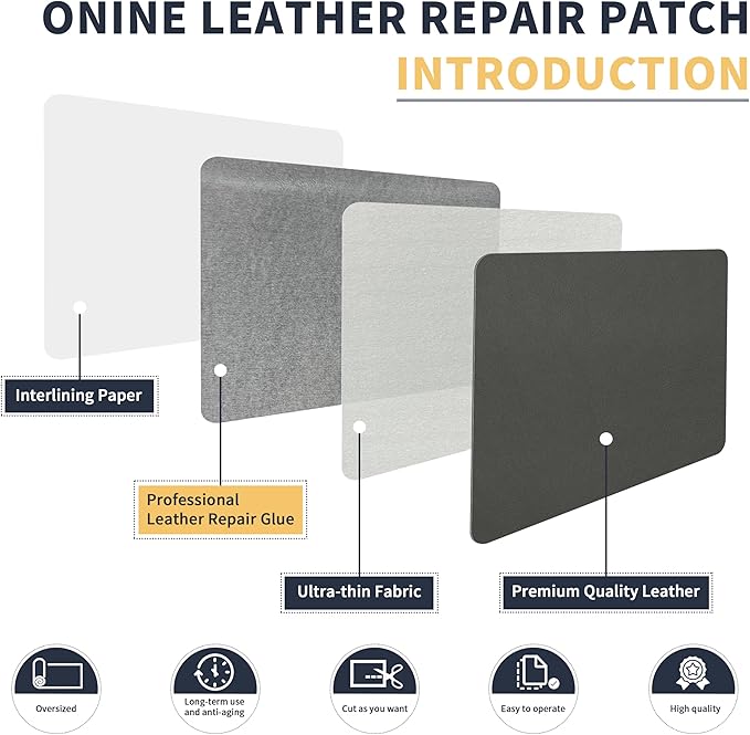ONine Leather Repair Tape,Self Adhesive Leather Repair Patch,Leather Patches for Furniture,Sofa,Car Seats,Office Chair. Vinyl Repair Kit 8x48in(Gray)