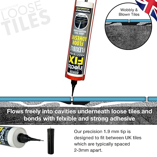 Floor-Fix Pro Injectafix Tile Repair Kit – Extra Strength Tile Adhesive for Loose & Hollow Floor Tiles, Wood, Laminate & LVT – Injection Repair Glue with Stainless Steel Precision Tip 10.1 fl oz (4)