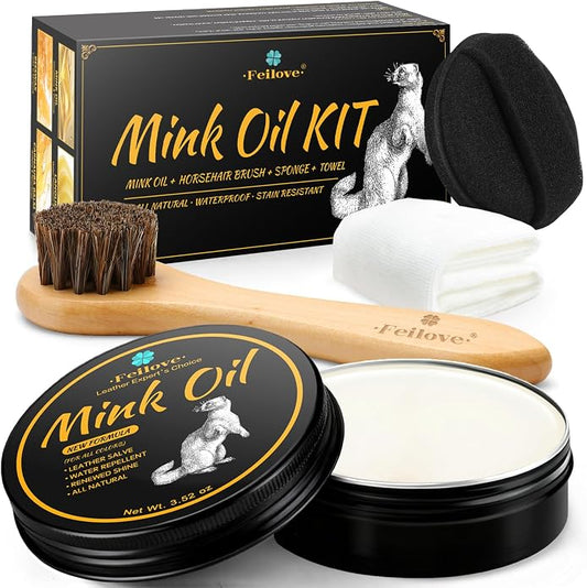 Feilove 4-in-1 Mink Oil Leather Conditioner and Cleaner 3.52 oz - Premium Waterproof Formula for Boots and Shoes