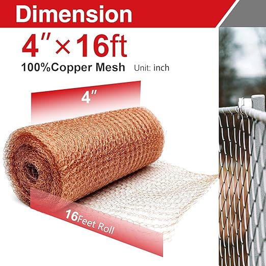 2Pcs 4 Inch×16 ft Copper Mesh Rodent Control Kit, 100% Pure Copper Rustproof Gap Filler & Hole Blocking for Garden, Home Repair, Sealing Pipe Openings with Scissors, Gloves, Trowel