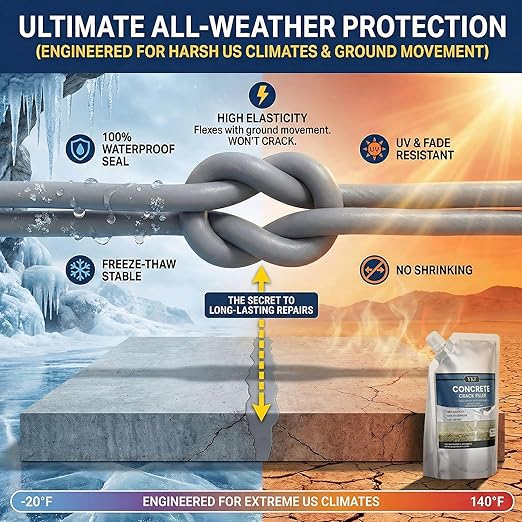 YKF Concrete Crack Filler 2-Pack (2.2 lbs) - Self-Leveling Liquid Cement Sealant for Driveways & Garage Floors - Waterproof, High Elasticity Value Bundle - Gray