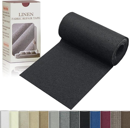 Gheeidau Linen Repair Tape 4x70 Inch Self-Adhesive Couch Patch Repair Fabric Patch for Furniture,Sofas,Cushion,Chairs,Bags,Linen Goods(Black)