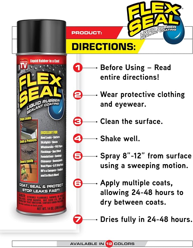 Flex Seal, 14 oz, 2-Pack, Brown, Stop Leaks Instantly, Waterproof Rubber Spray On Sealant Coating, Perfect for Gutters, Wood, RV, Campers, Roof Repair, Skylights, Windows, and More