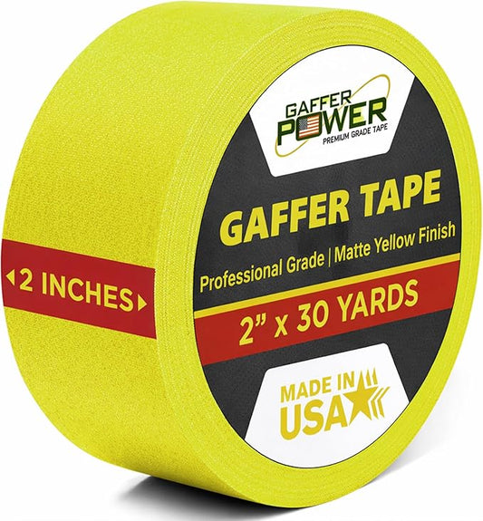 Gaffer Power Sunshine Yellow Gaffer Tape 2” x 30 Yards – No Residue, High Visibility, Made in USA, Non-Reflective Matte Cloth Tape for Floor Marking, Safety, Stage & Cable Management