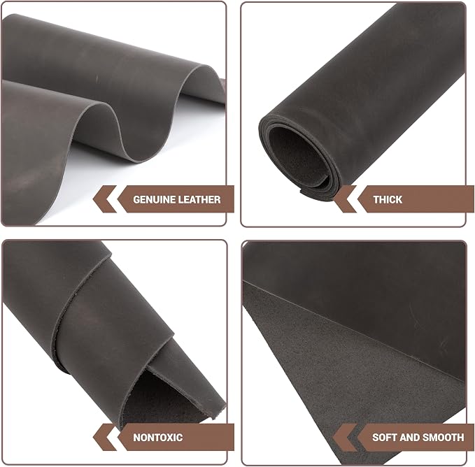 Shkira 12''X24'' Genuine Light Gray Leather Sheets for Crafts - Square - 2.0MM Thick Genuine - Thick Cowhide Pieces Square - Leather Sheet for Arts