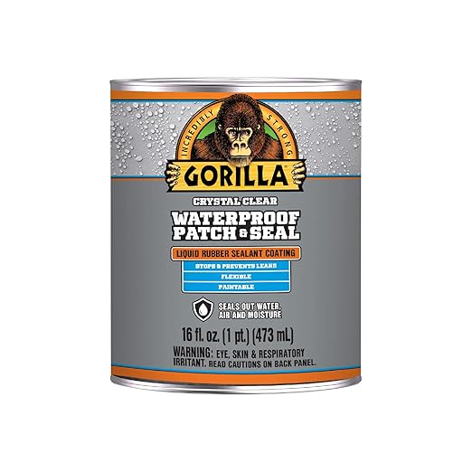 Gorilla Waterproof Patch & Seal Liquid Rubber Sealant, Crystal Clear, 16oz (Pack of 1)