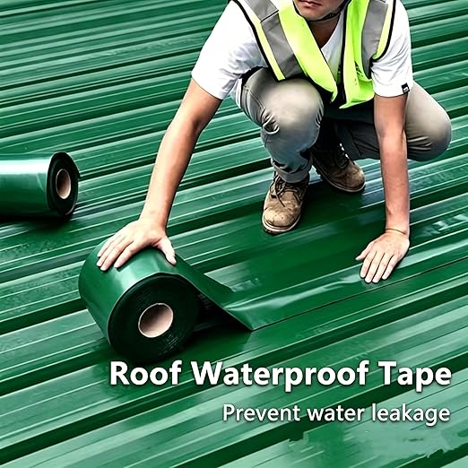 Waterproof Sealant Tape Self Adhesive Rubberized Asphalt Tape for RV Roof Metal Roof Corrugated Roof Leak Repair UV Resistant Heavy Duty Waterproofing Membrane (Green, 196.85 Inches X 11.81 Inches)