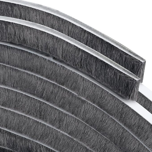 Brush Weather Stripping 0.6in(T) x 0.4in(W) x 33FT Grey Door Seal Strip for Door Frame, Sliding Glass Door Draft Stopper Window Soundproofing Bristle Door Sweep Weatherstripping