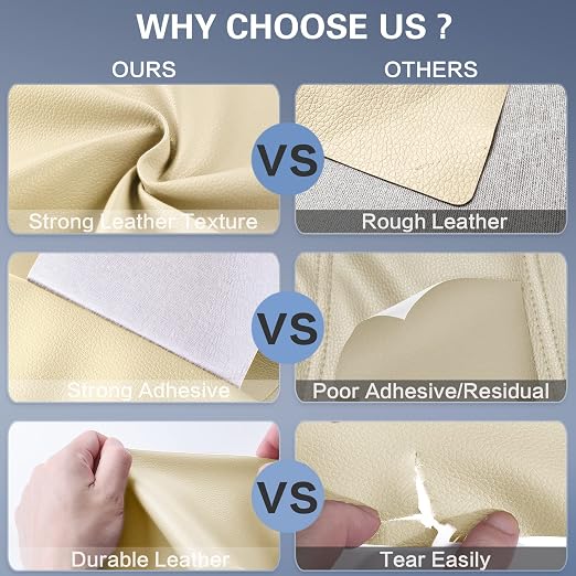 Self Adhesive Leather Repair Patch Kit, 31.4 in x 16 in Large Vinyl Leather Repair Tape for Furniture, Car Seat, Couch, Sofa, Chair Light Yellowish