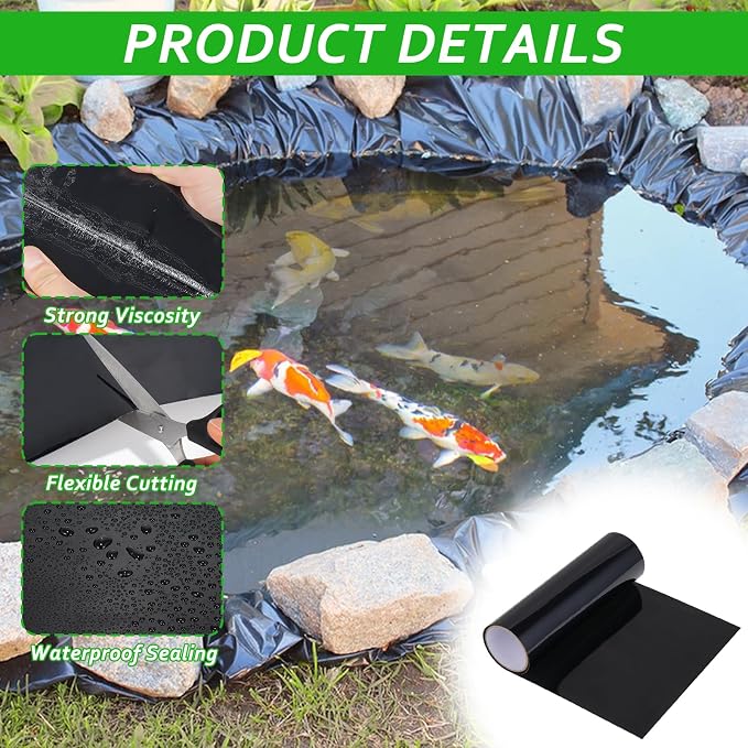 60”x 12” Pond Liner Seam Tape Single Sided PVC Waterproof Adhesive Tape for EPDM Liners Waterproof Pond Repair Kit Thickened Peel and Stick Seam Tape for Outdoor Roof Garden Cover Patch Repair