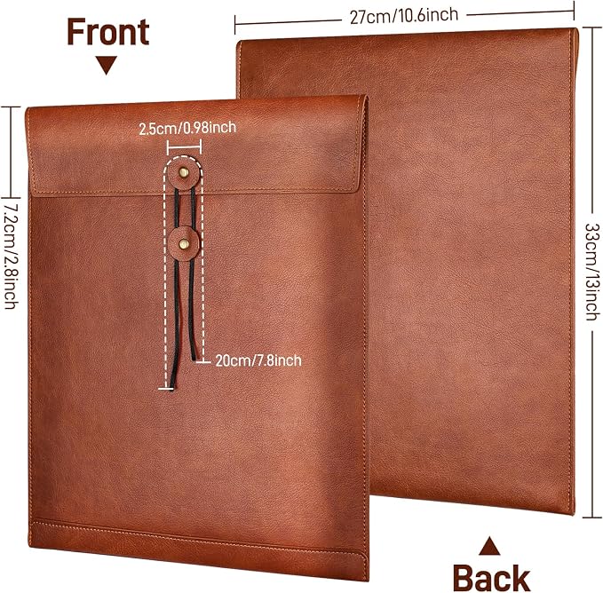 Grey PU Leather File Folder for Documents,Important Document Folder with String Tie,Laptop Sleeve Notebook Case,Leather File Organizer,A4 Envelopes Filing Folder