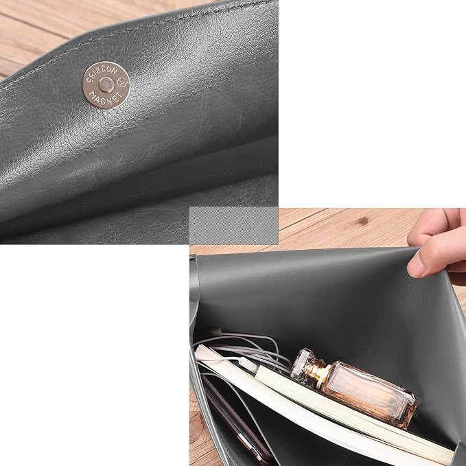 PU Leather A4 File Folder Document Holder Envelope Folder Case with Snap Closure for Receipt Contract Gray