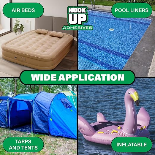 HOOK UP Vinyl Cement – Waterproof Pool Liner Repair Glue for Vinyl & PVC, Fast-Drying Flexible Contact Cement for Inflatables, Air Mattresses, Boats, Tarps, Hot Tubs & Pool Patch Repairs (4 oz)