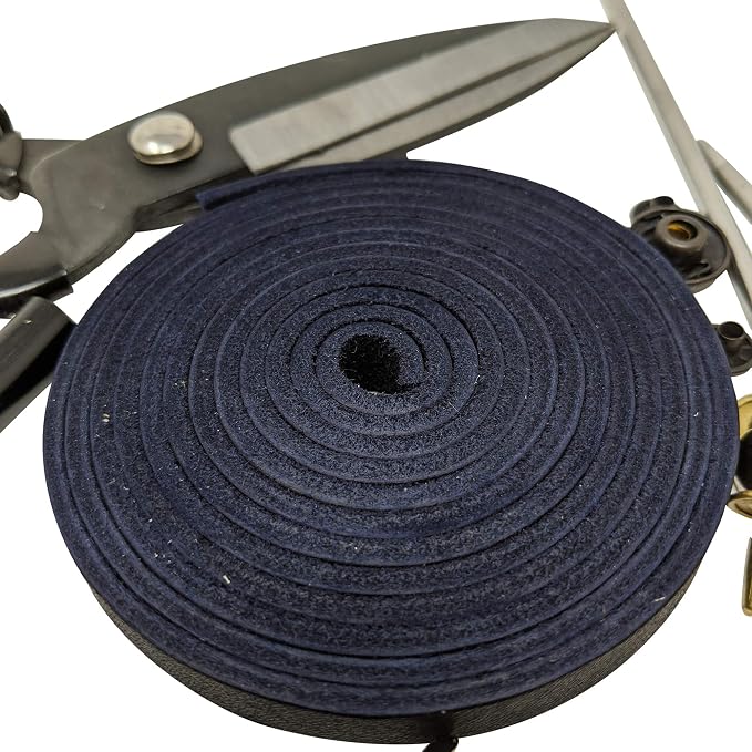 TOFL Genuine Leather Strap, Top Grain Cowhide Craft Strip – Dark Navy | 72" L x 3/8" W x 1/8" Thick | Suede Backing | Leather Craft Supplies | Easy to Cut & Stitch | DIY Projects & Repairs | 7–8 oz
