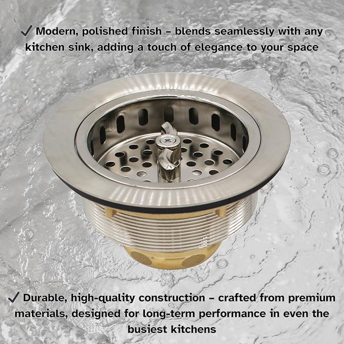 Westbrass Wing Nut Style Large Kitchen Sink Basket Strainer, 2 Pack, Satin Nickel, D2135-07